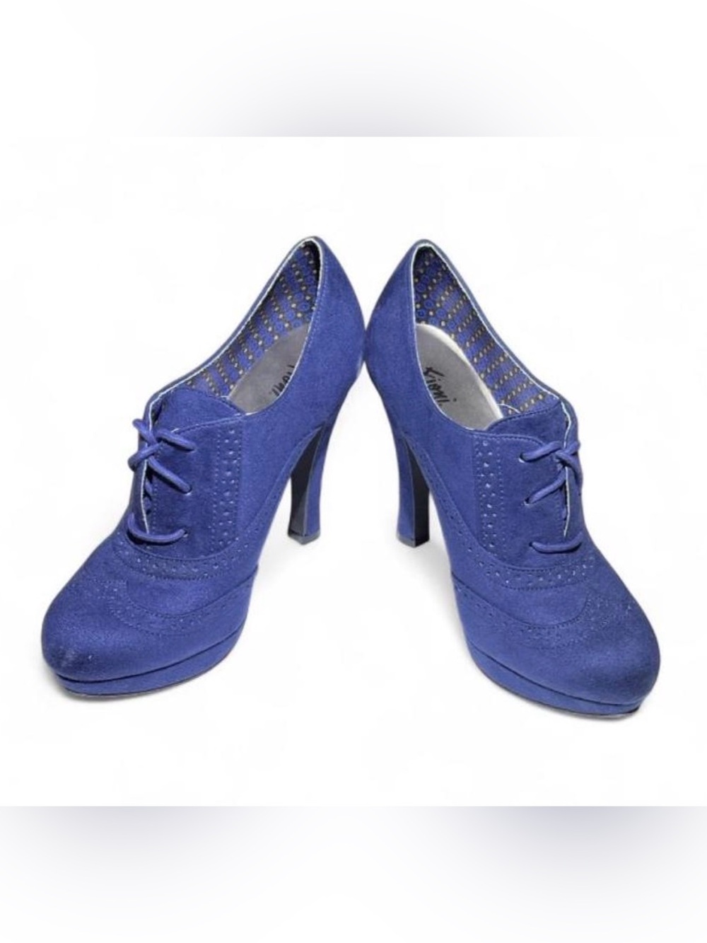 FIONI Blue Suede Lace-Up High Heels